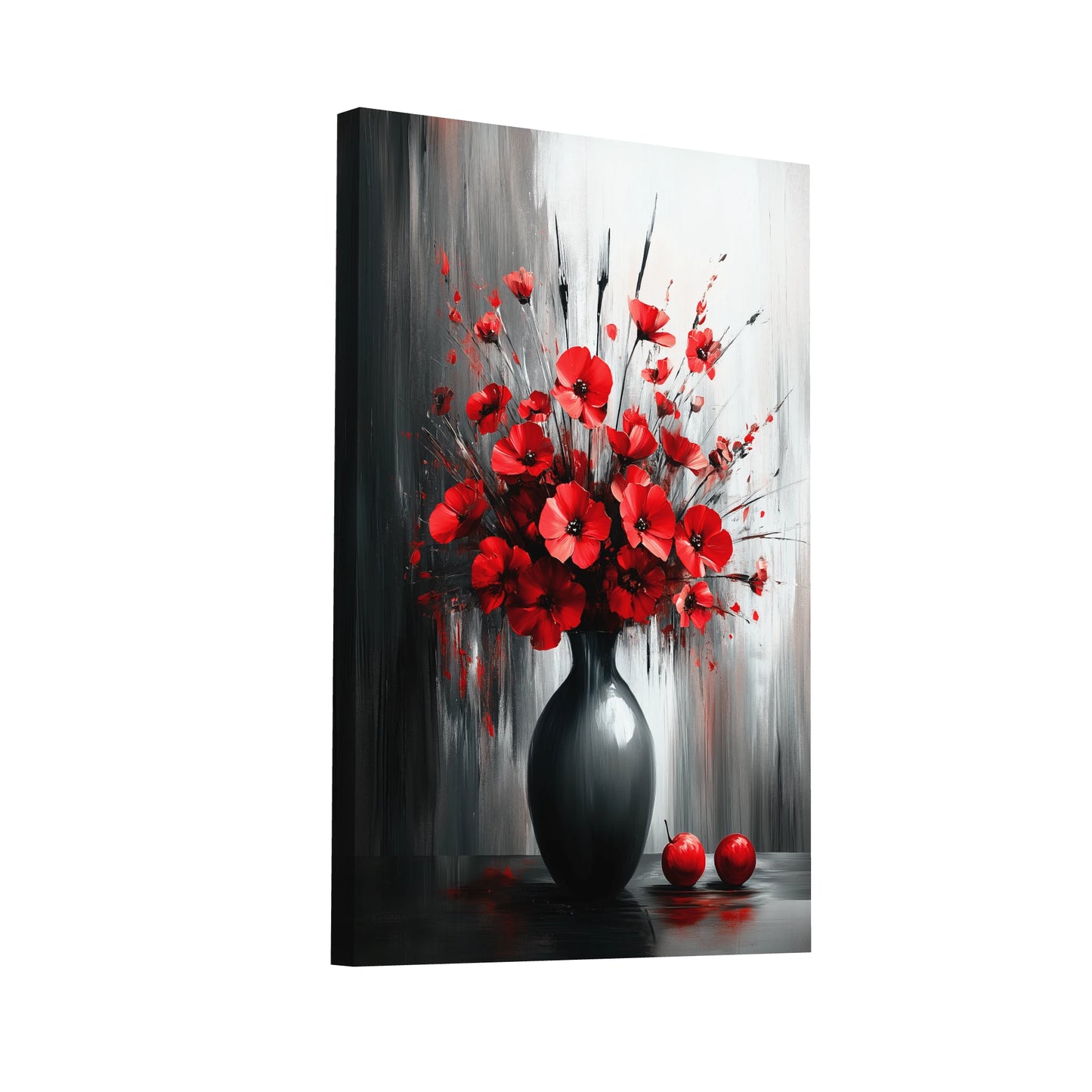 Product Hero 3D WebP Tableau Rouge Cuisine : Coquelicots et Pommes - Art Virtuoso