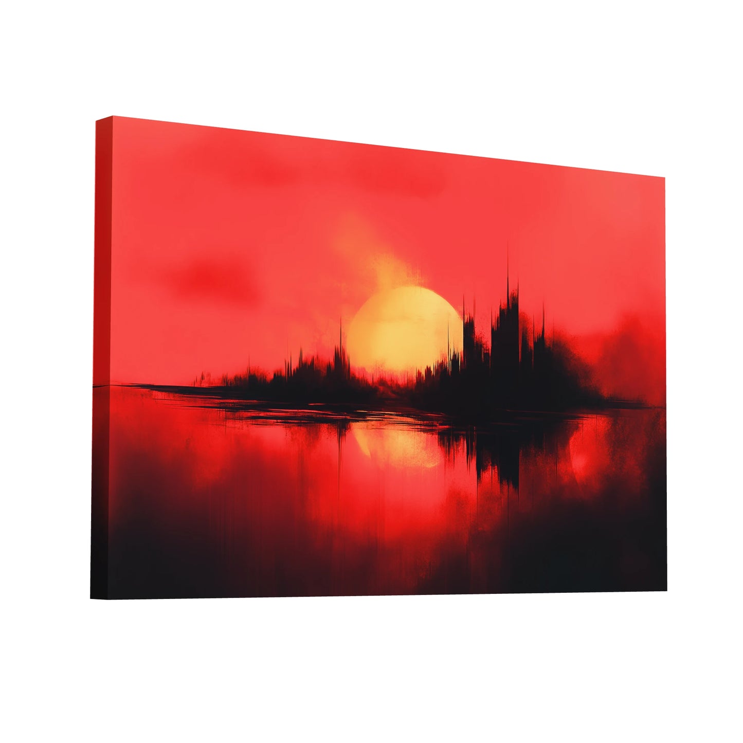 Product Hero 3D WebP Tableau Rouge Moderne - Coucher de Soleil Urbain - Art Virtuoso