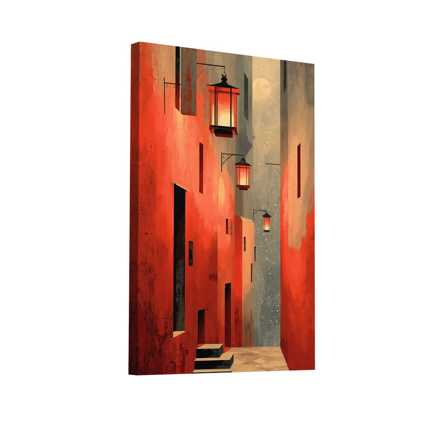 Product Hero 3D WebP Tableau Ruelle Méditerranéenne Nocturne – Balade au clair des lanternes - Art Virtuoso