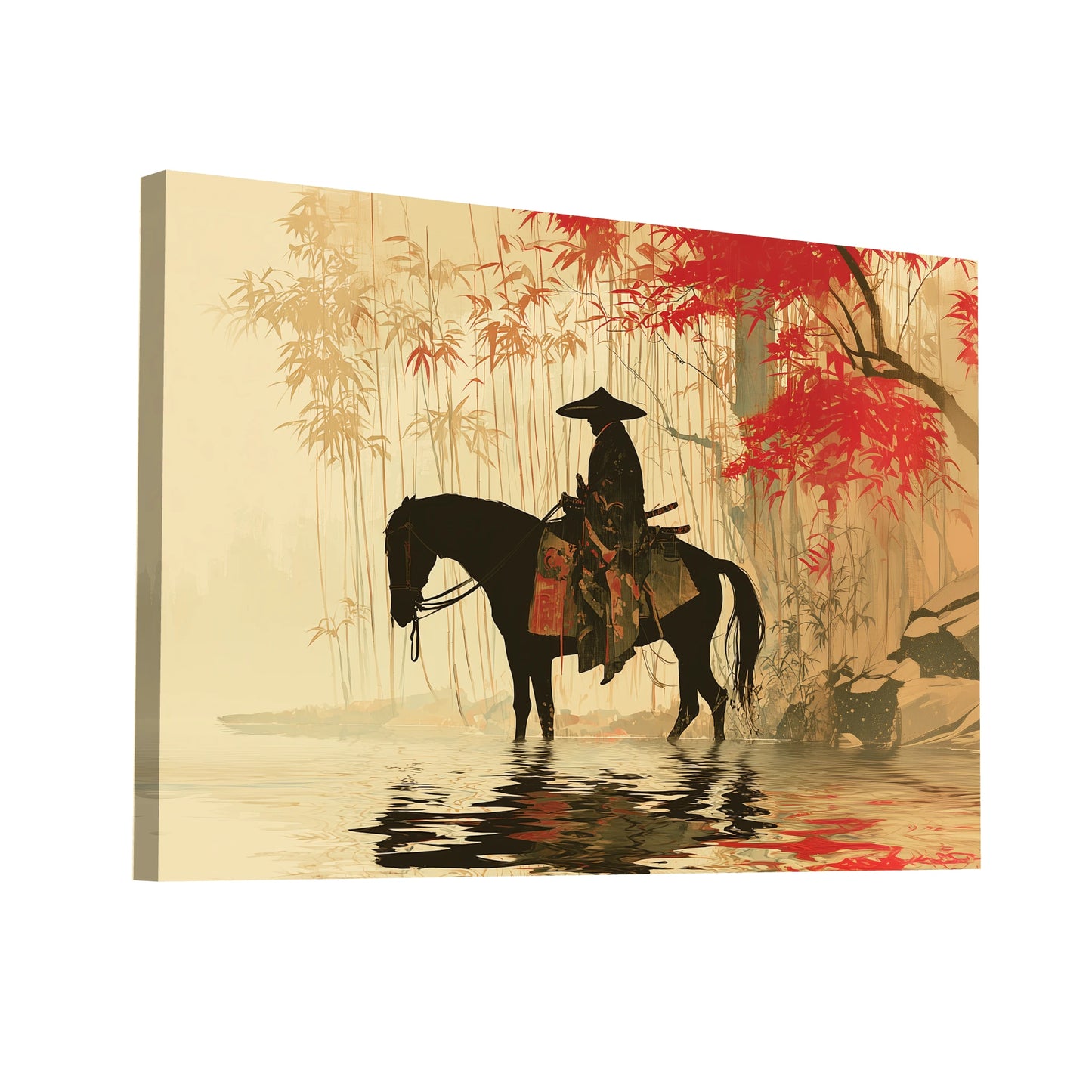 Product Hero 3D WebP Tableau Samouraï à Cheval – Épopée d’Automne dans la Forêt de Bambous - Art Virtuoso