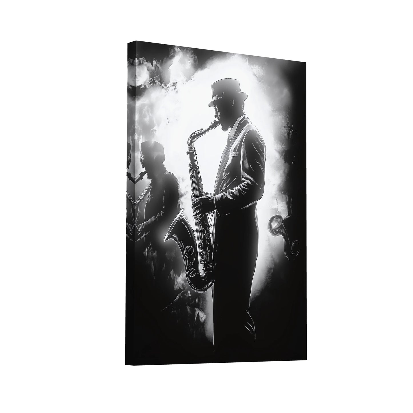 Product Hero 3D WebP Tableau Saxophoniste Noir et Blanc - Blues Nocturne - Art Virtuoso