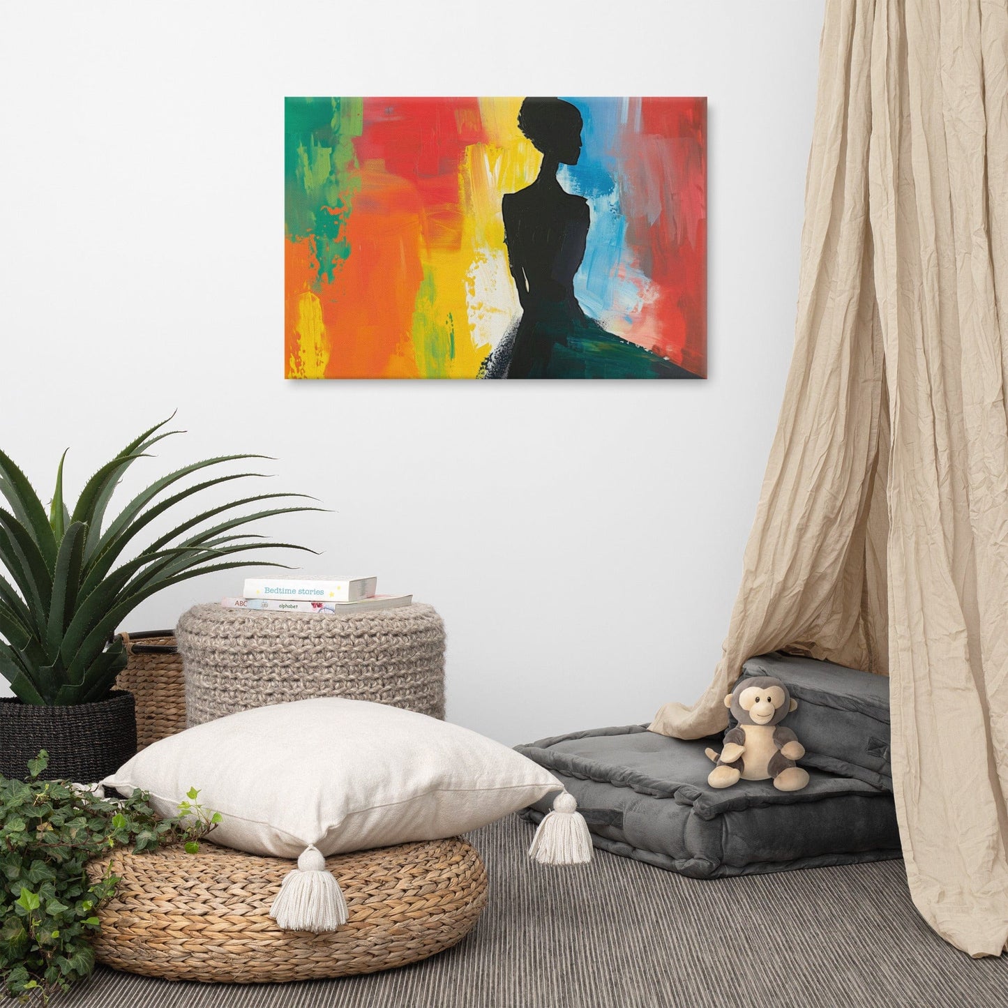 Tableau Silhouette Femme Abstrait - Fond Multicolore Art Virtuoso