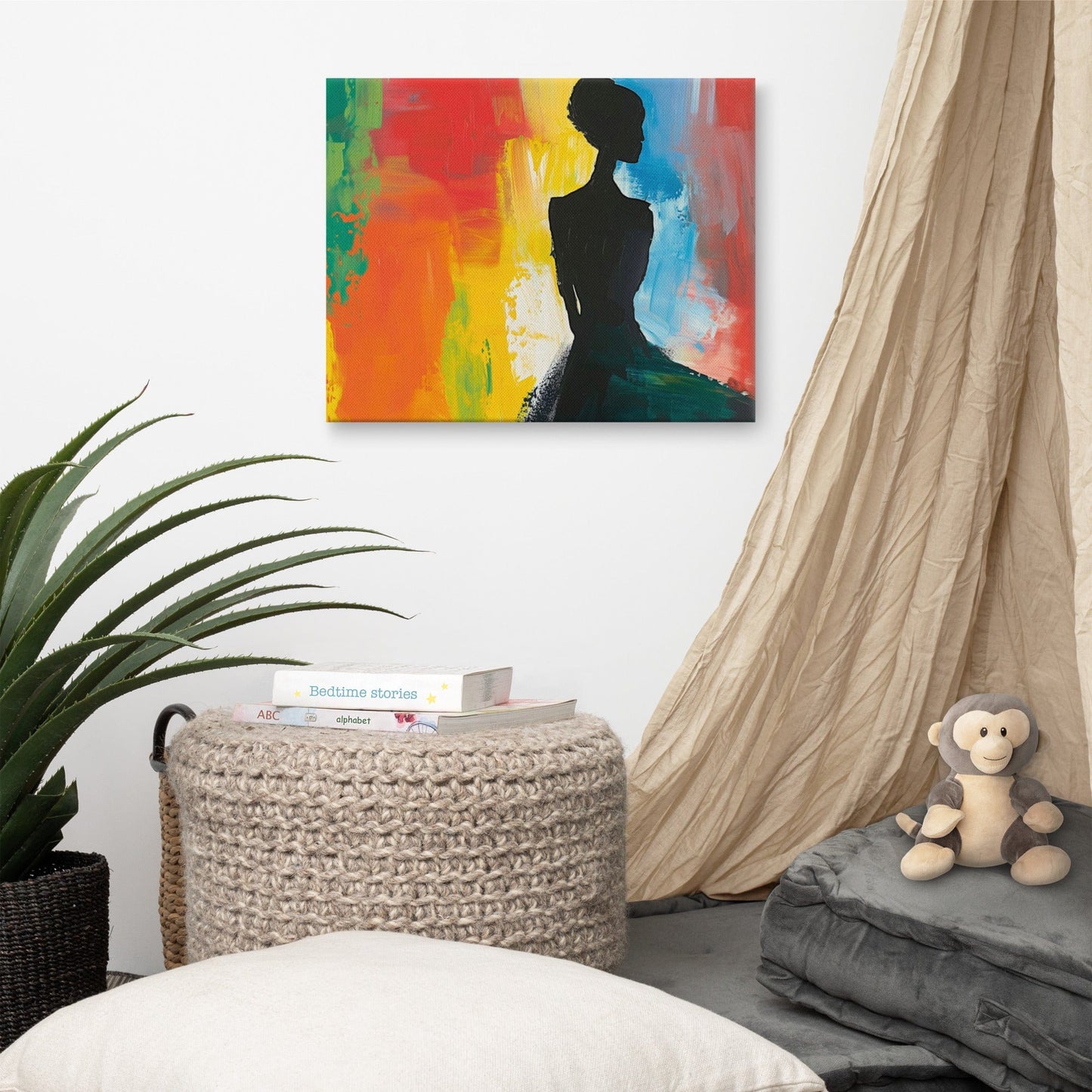 Tableau Silhouette Femme Abstrait - Fond Multicolore Art Virtuoso