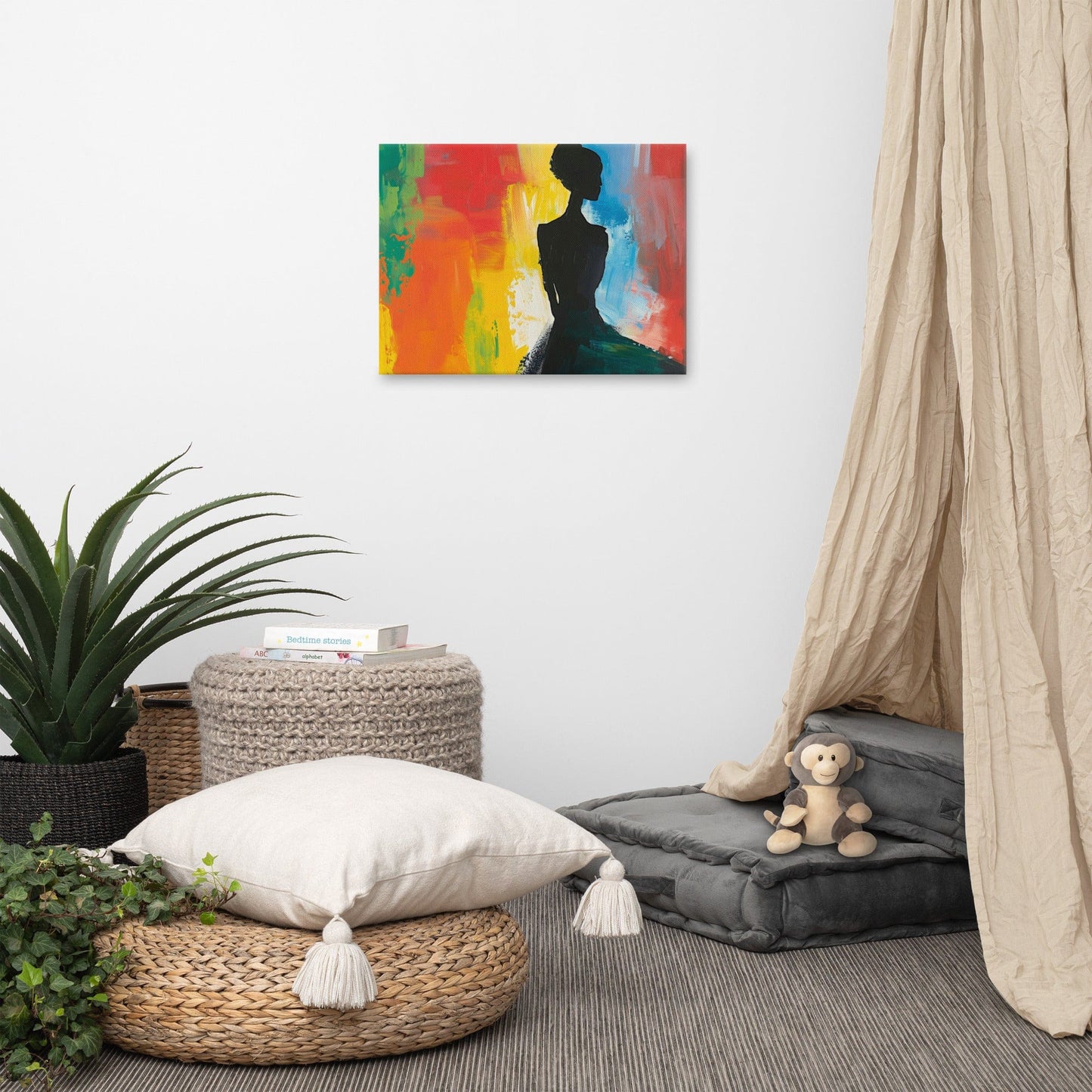 Tableau Silhouette Femme Abstrait - Fond Multicolore Art Virtuoso