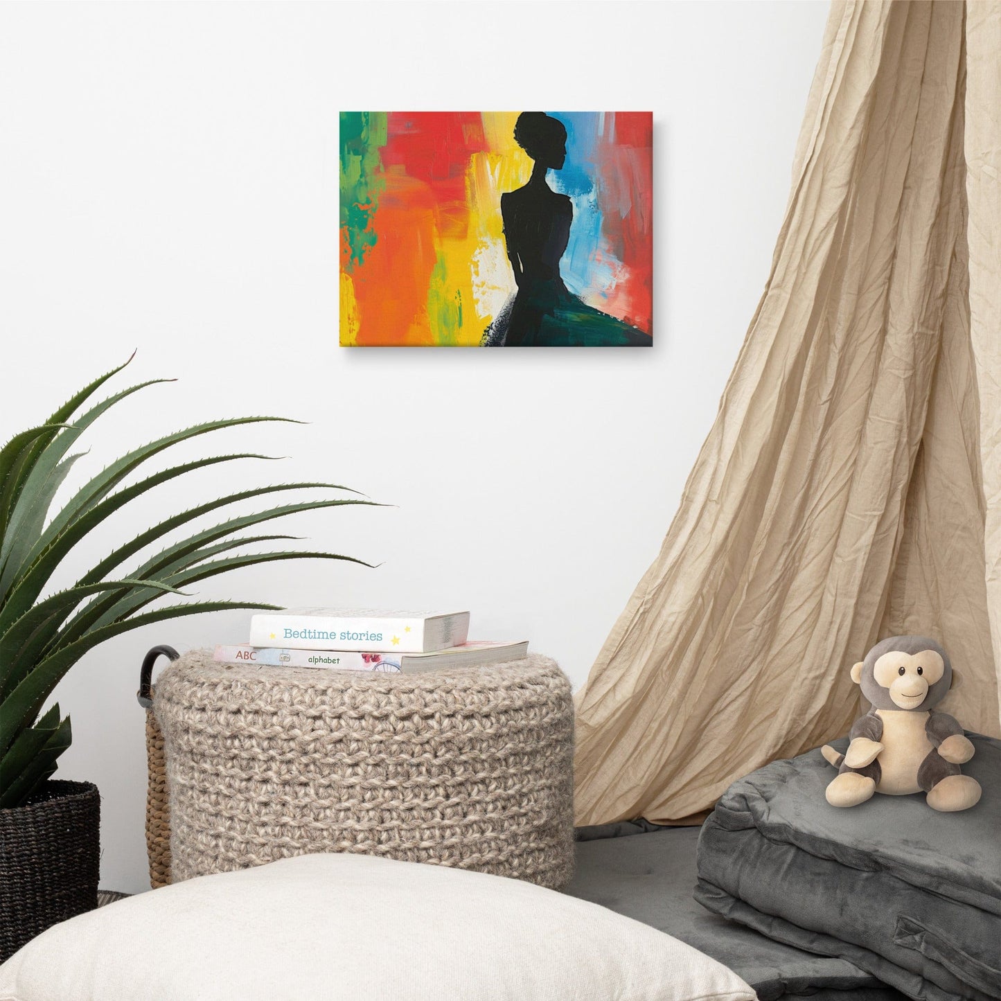 Tableau Silhouette Femme Abstrait - Fond Multicolore Art Virtuoso