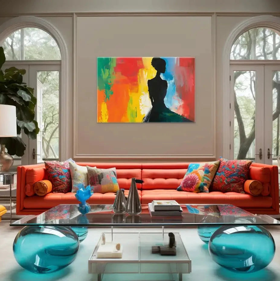Tableau Silhouette Femme Abstrait - Fond Multicolore Art Virtuoso