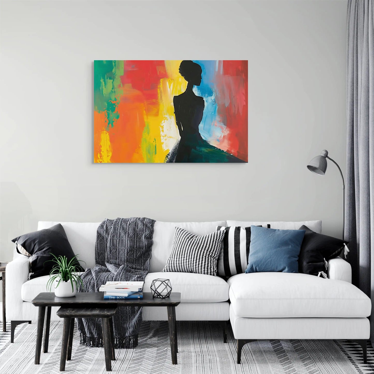Tableau Silhouette Femme Abstrait - Fond Multicolore Art Virtuoso