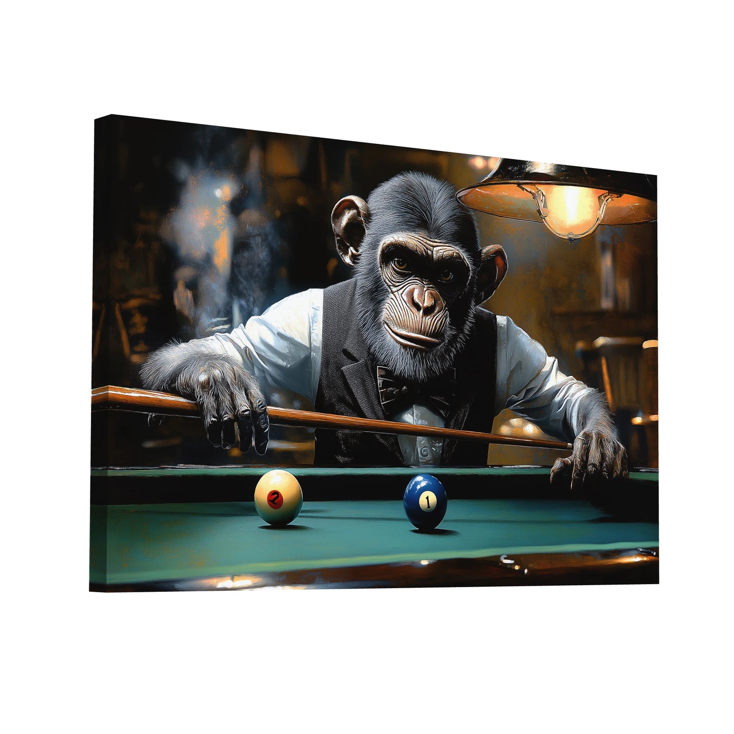 Product Hero 3D WebP Tableau Singe Billard : Le Gentleman Joueur - Art Virtuoso