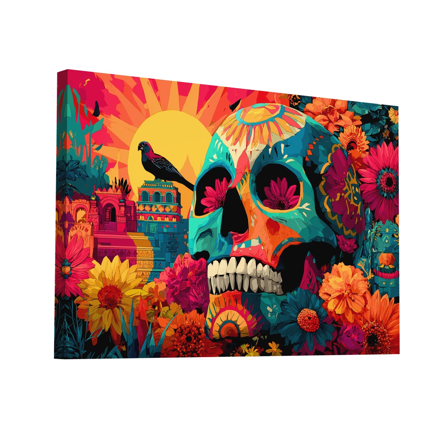 Product Hero 3D WebP Tableau Street Art Tête de Mort Calavera - Fresque Urbaine Mexicaine - Art Virtuoso