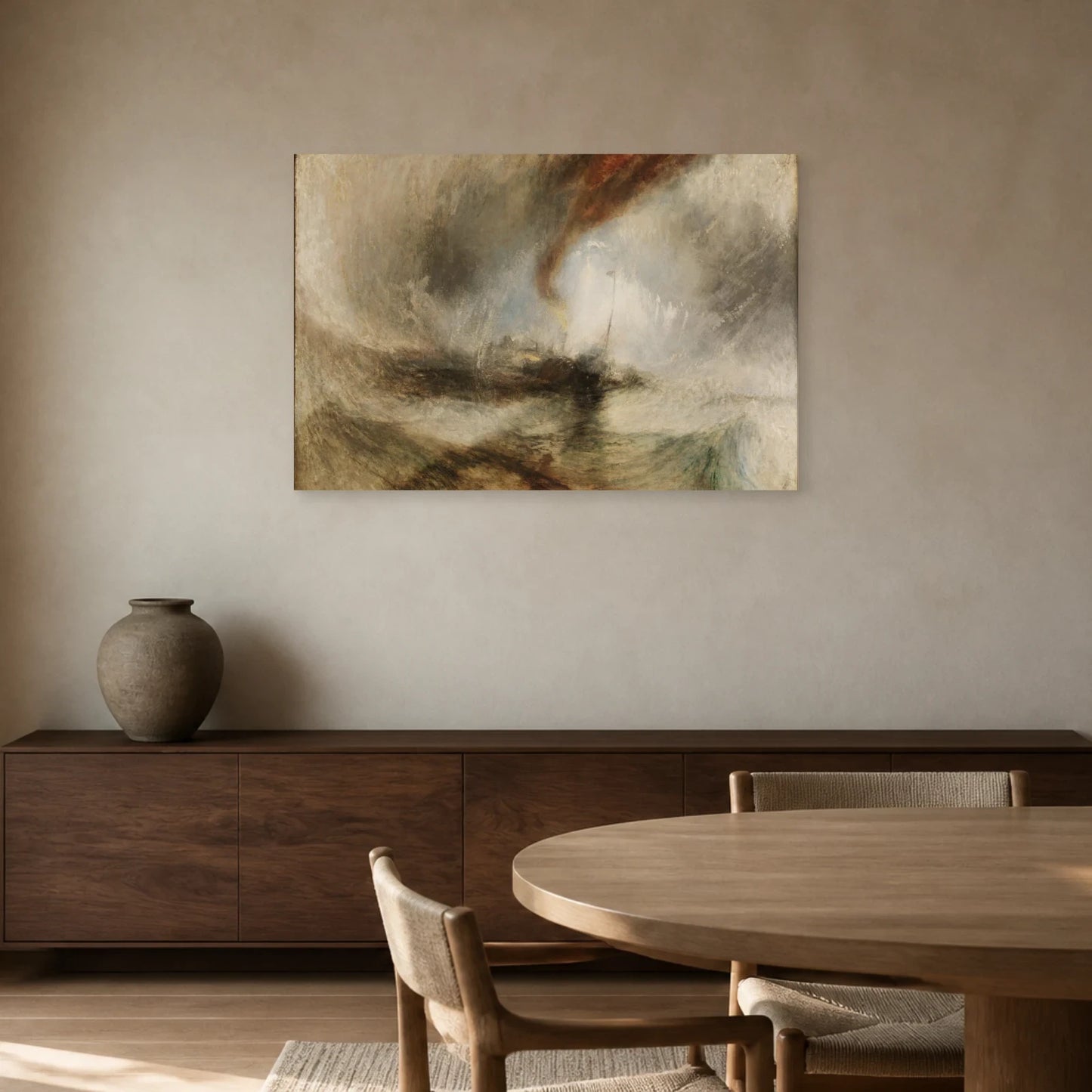 Tableau Tempête de neige : bateau à vapeur au large d’un port – William Turner dans une salle à manger - Art Virtuoso