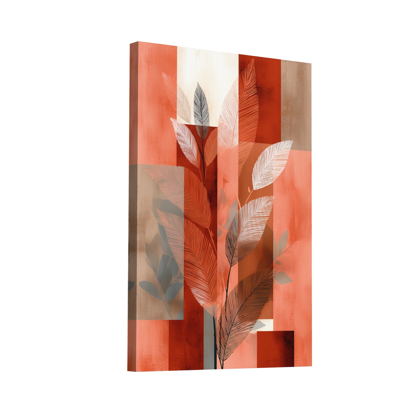 Product Hero 3D WebP Tableau Terracotta Boho 1 - Feuillages Graphiques Minimalistes - Art Virtuoso