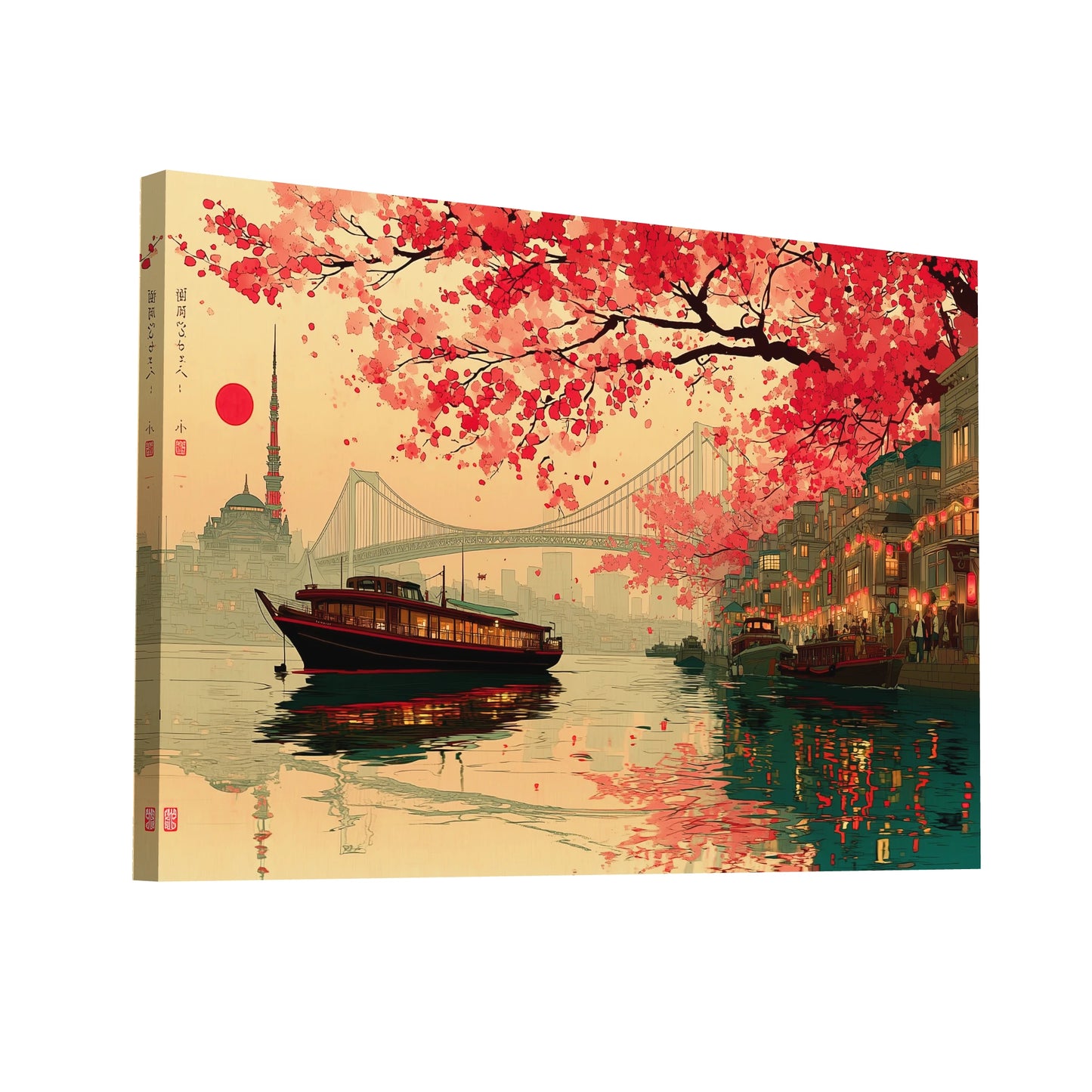 Product Hero 3D WebP Tableau Baie de Tokyo – Hanami au Fil des Lanternes - Art Virtuoso