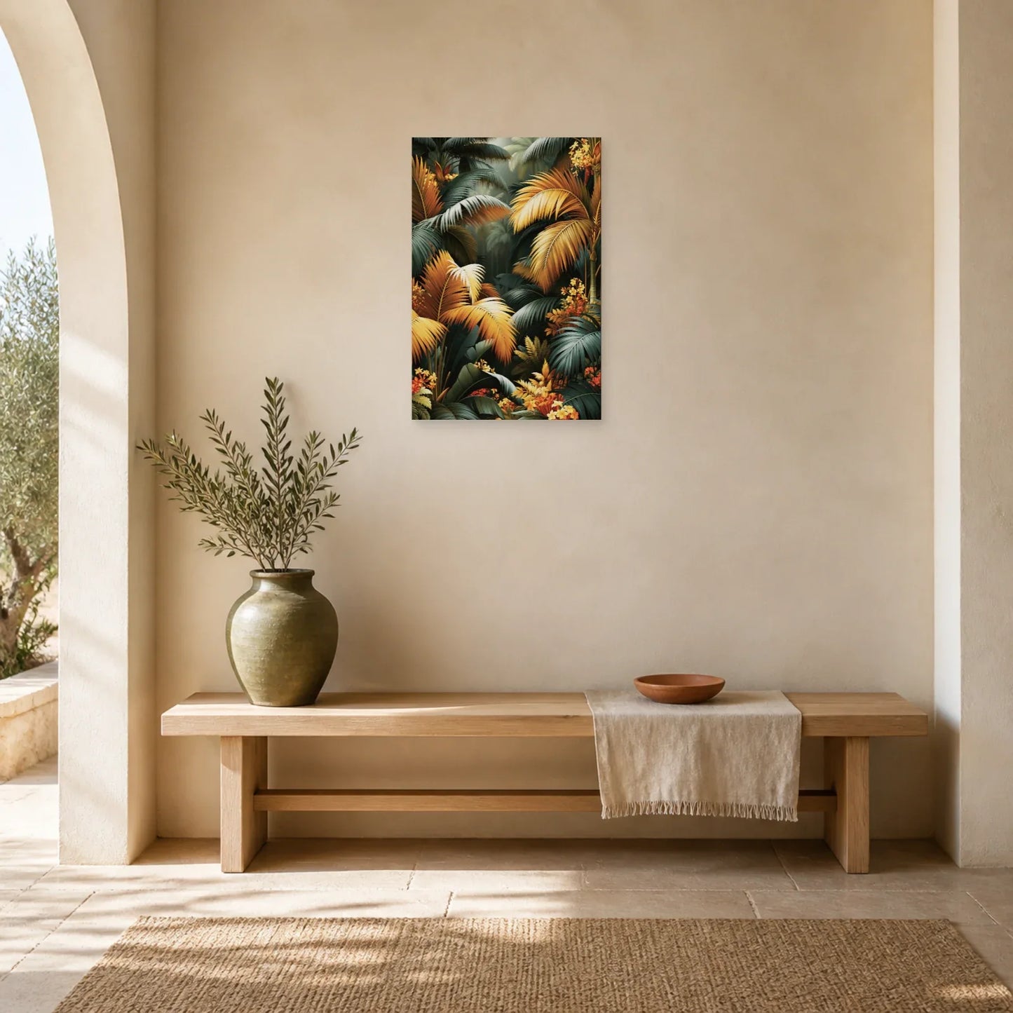Tableau Tropical Déco Murale Palmiers Sombres dans une entree ou un couloir decore