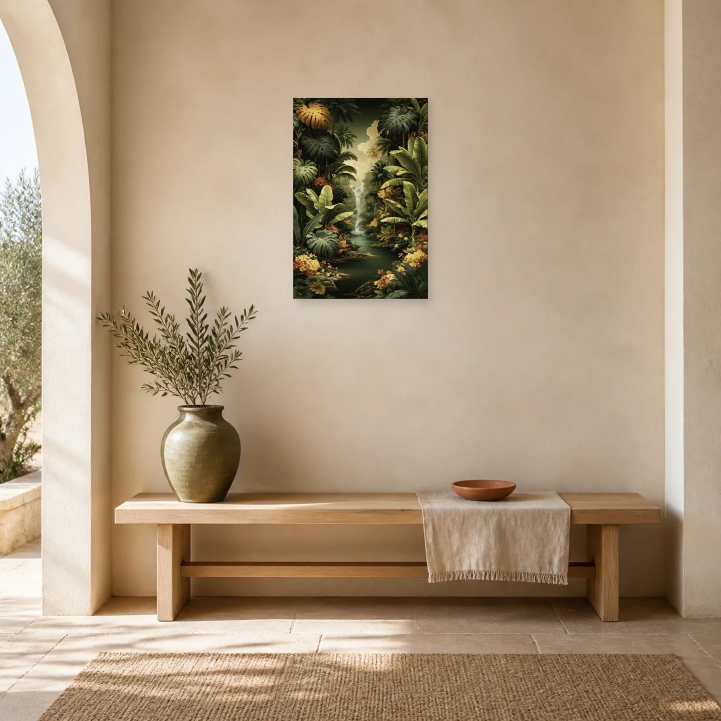 Tableau Tropical Jungle Feuilles Géantes dans une entree ou un couloir decore
