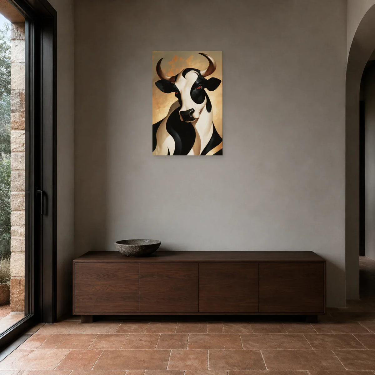 Tableau Vache Art Déco présenté dans une entrée - Art Virtuoso