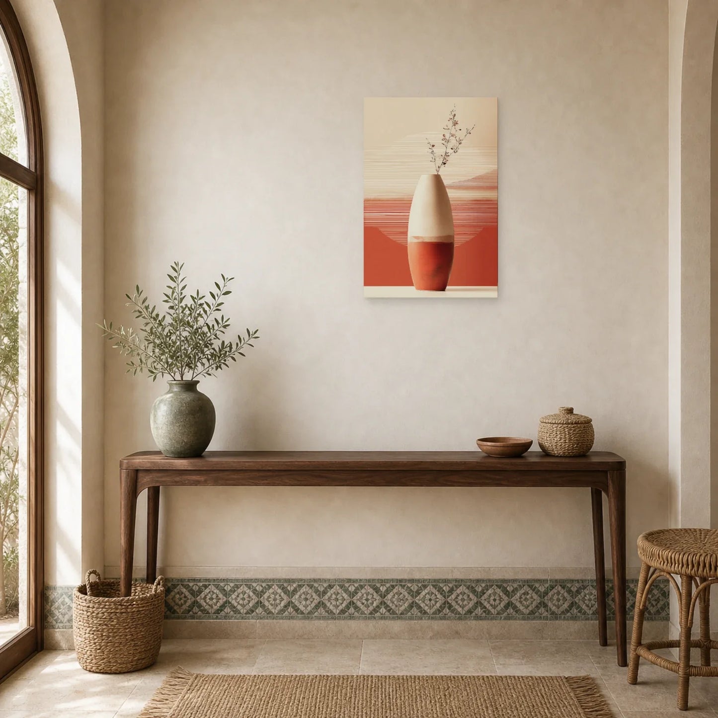 Tableau Vase Ceramique Tall Terracotta dans une entree ou un couloir - Art Virtuoso