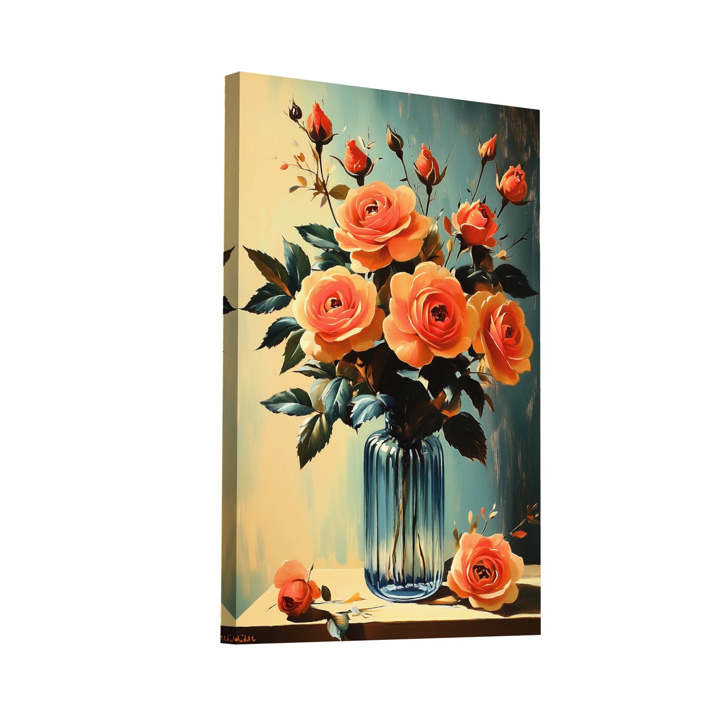 Product Hero 3D WebP Tableau Vintage Cuisine : Roses Abricot - Art Virtuoso