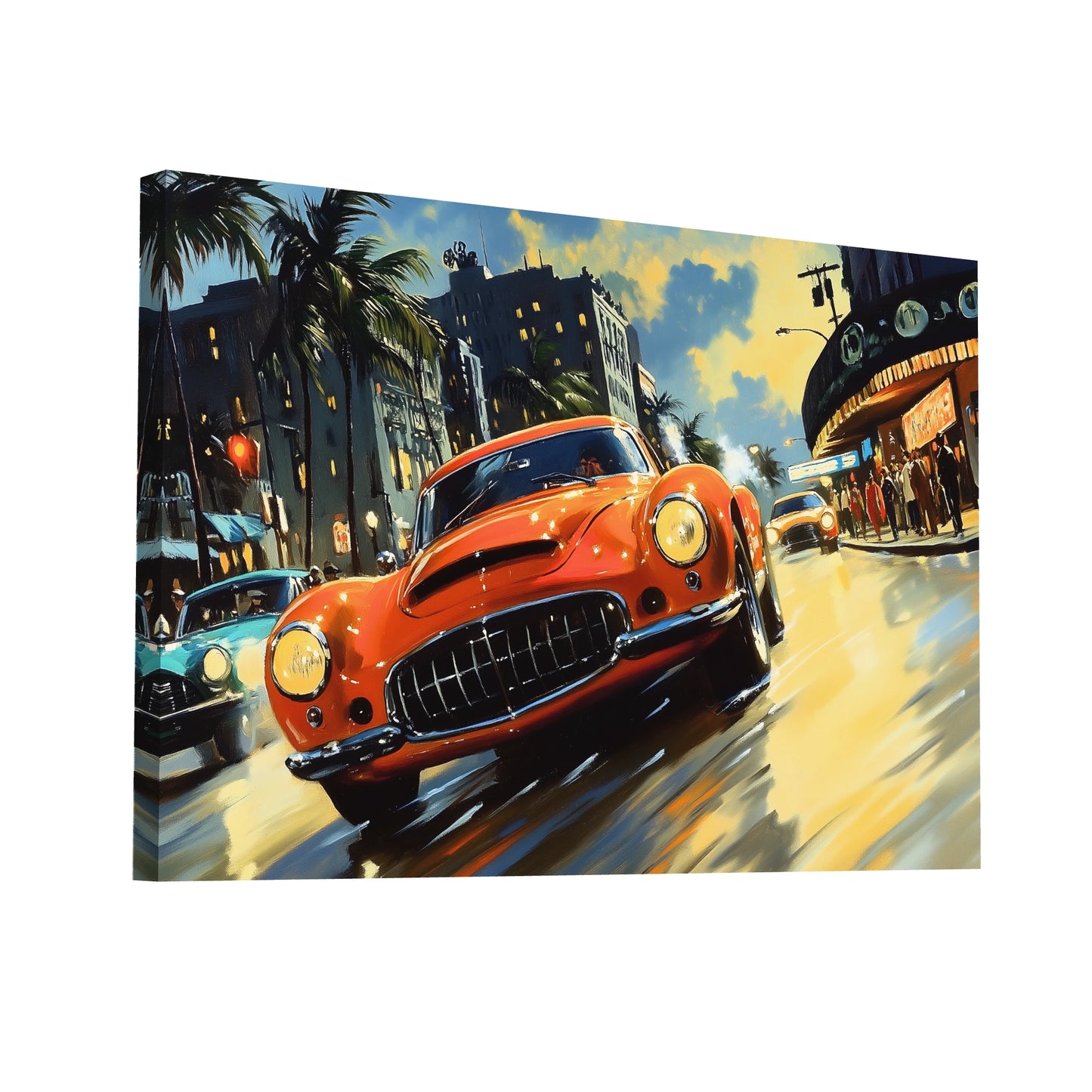 Product Hero 3D WebP Tableau Vintage Déco : Miami Sunset Drive - Art Virtuoso