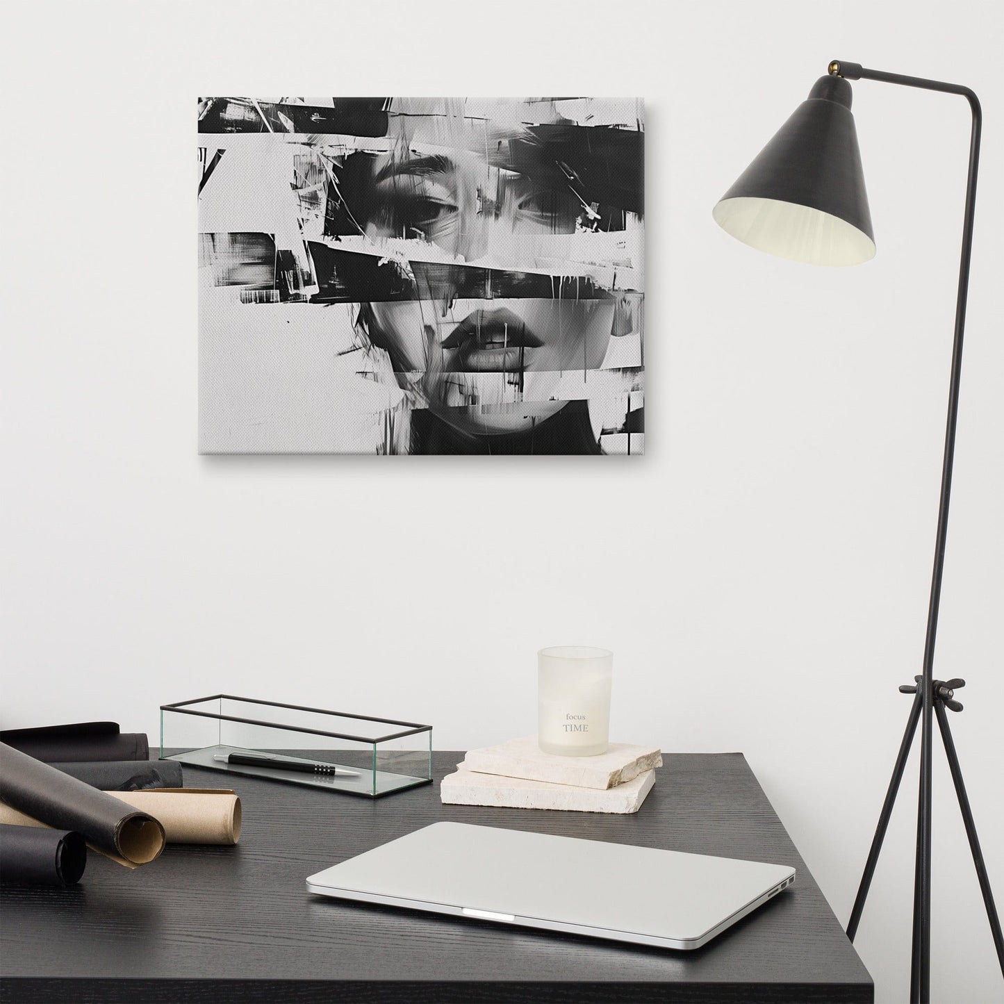 Tableau Visage Abstrait Contemporain en Noir et Blanc Affiches, reproductions et œuvres graphiques Art Virtuoso