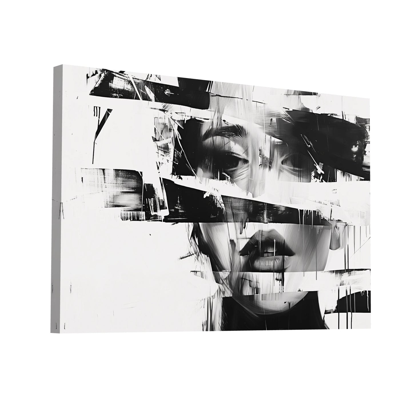 Product Hero 3D WebP Tableau Visage Abstrait Contemporain en Noir et Blanc - Art Virtuoso