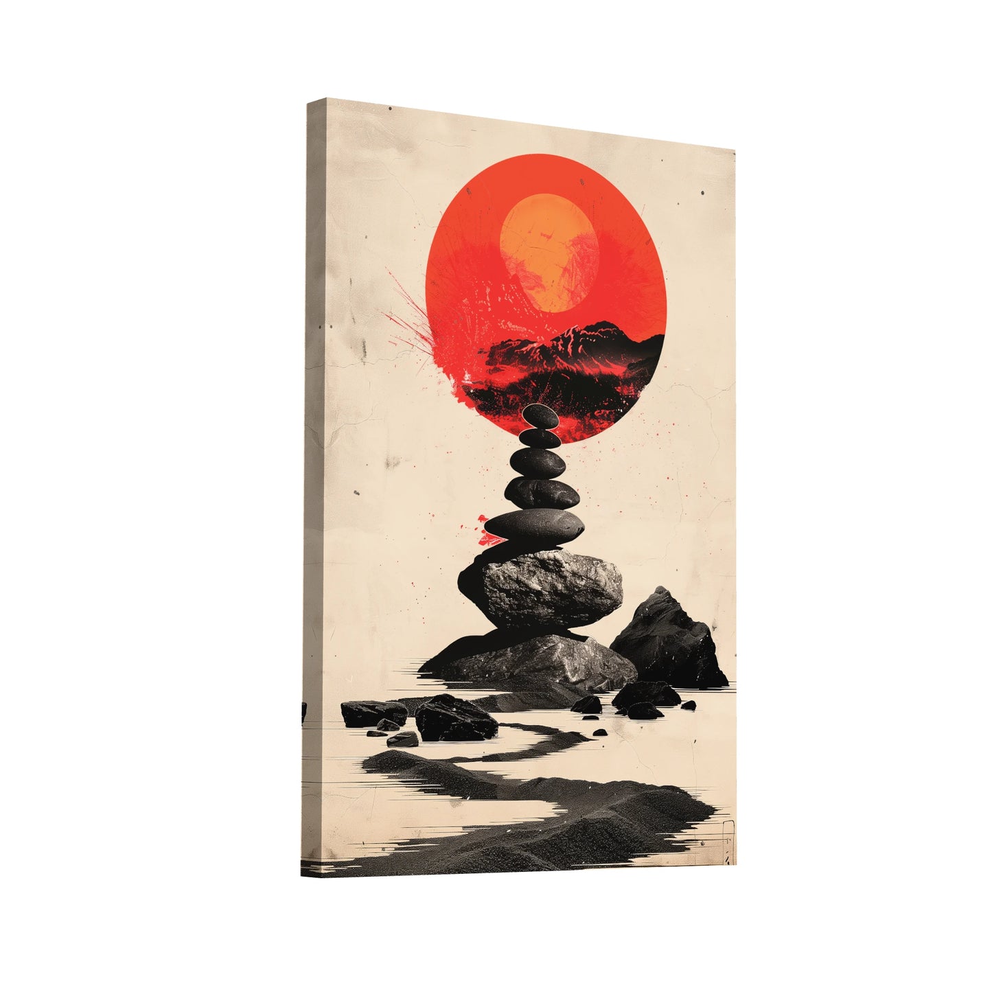 Product Hero 3D WebP Tableau Zen Bureau - Soleil Rouge - Art Virtuoso