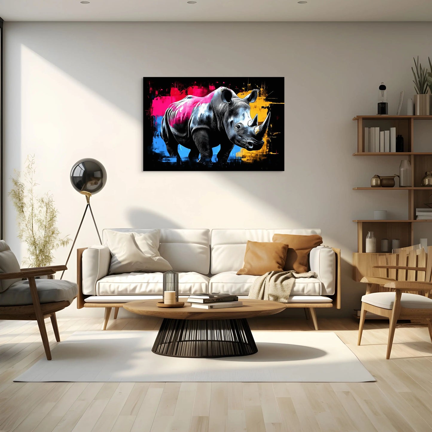 Tableau Animal Multicolore - Rhinocéros Pop Affiches, reproductions et œuvres graphiques Art Virtuoso