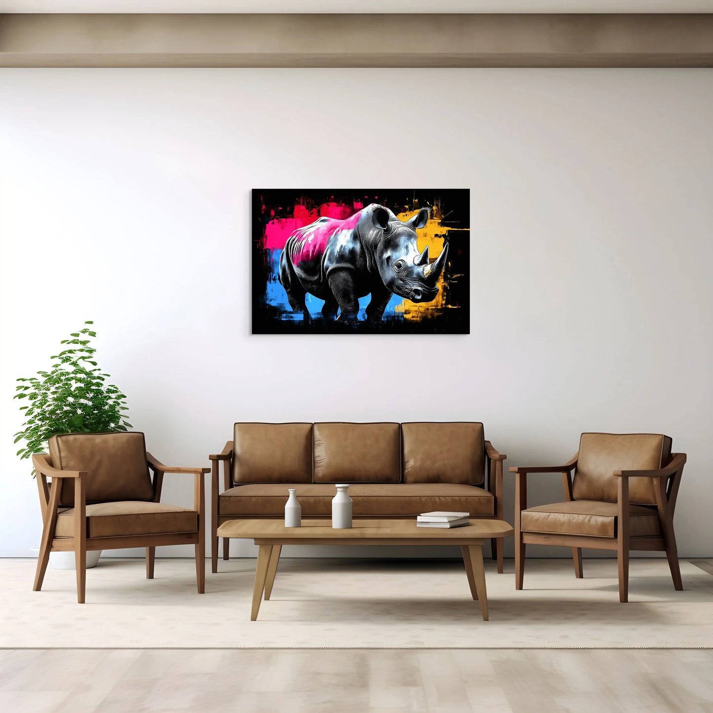 Tableau Animal Multicolore - Rhinocéros Pop Affiches, reproductions et œuvres graphiques Art Virtuoso