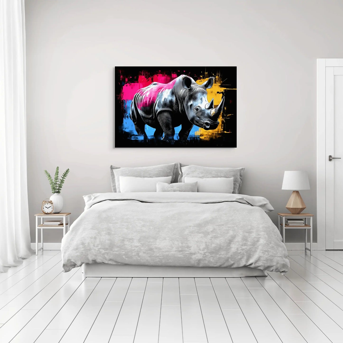 Tableau Animal Multicolore - Rhinocéros Pop Affiches, reproductions et œuvres graphiques Art Virtuoso