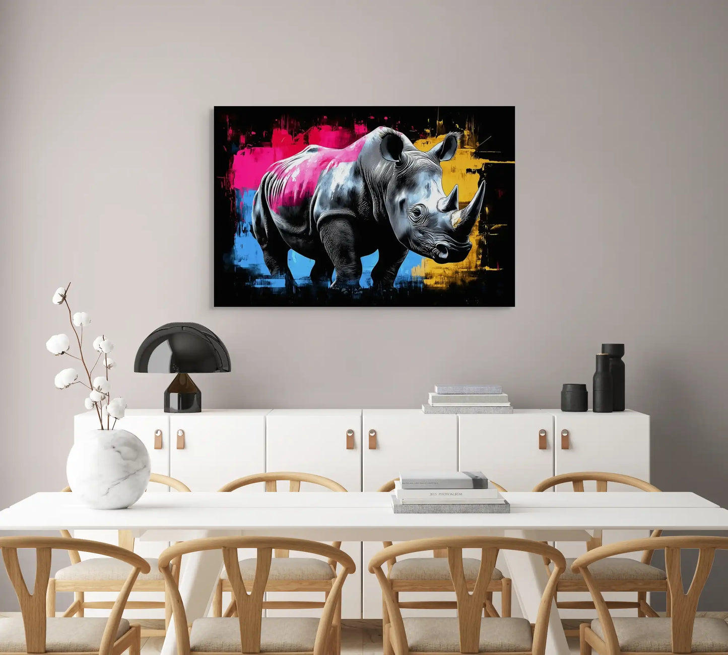 Tableau Animal Multicolore - Rhinocéros Pop Affiches, reproductions et œuvres graphiques Art Virtuoso