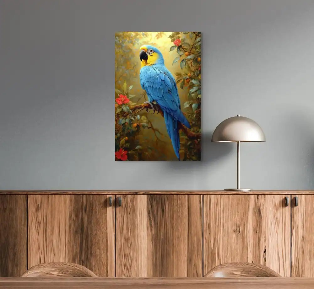 Tableau Ara Bleu - des plumes dans un tendre écrin Affiches, reproductions et œuvres graphiques Art Virtuoso