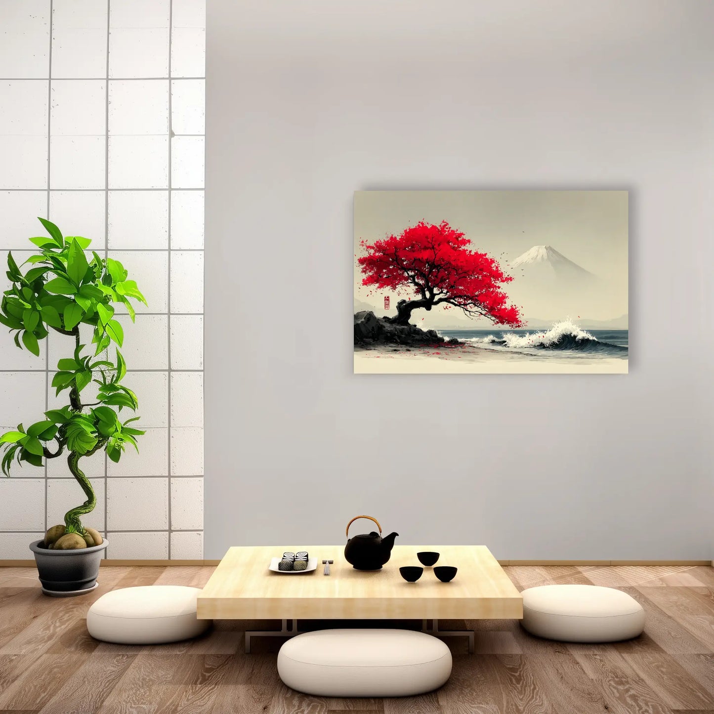 Tableau Arbre Japonais – Érable Rouge au Rivage du Fuji
