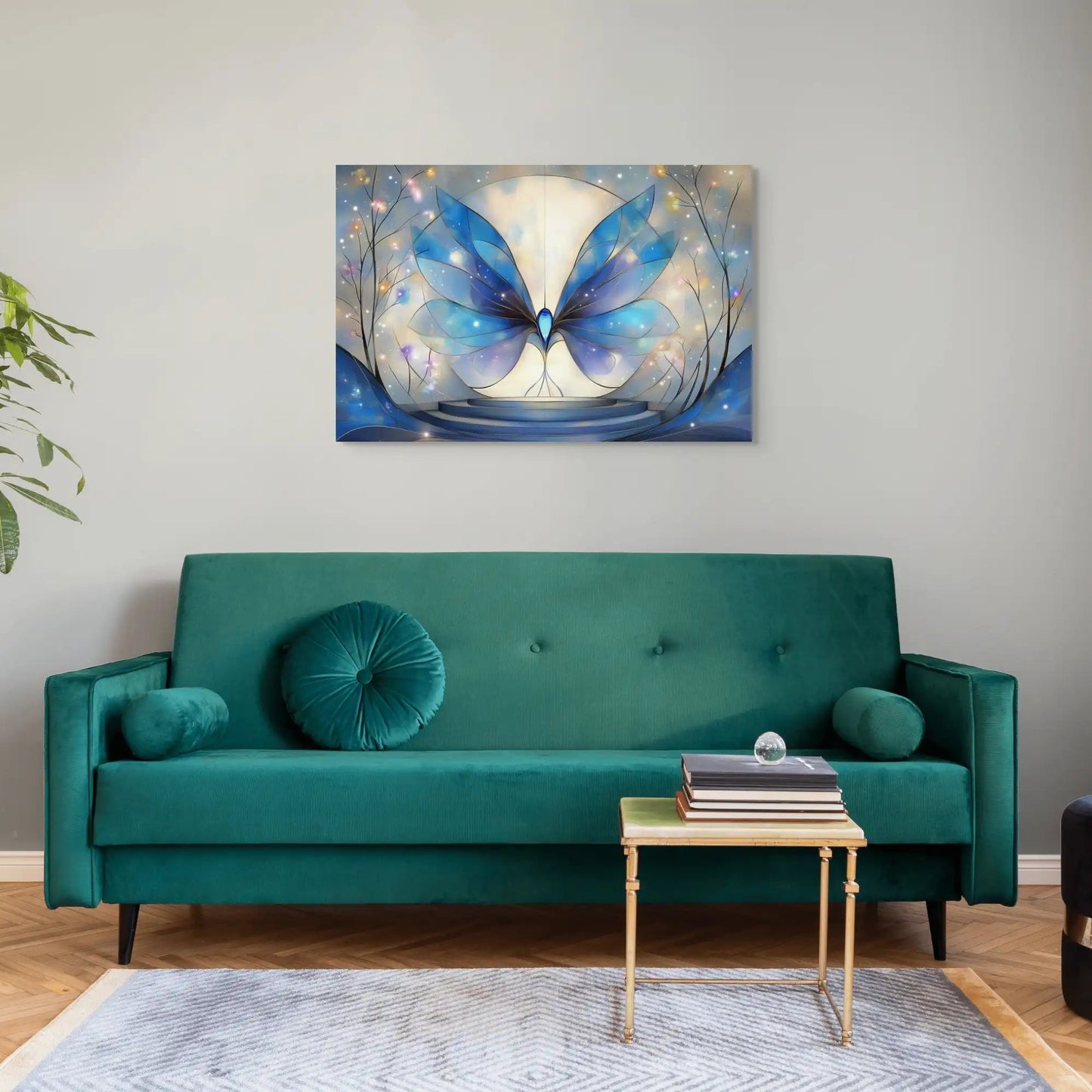 Tableau Art Deco Bleu - Papillon Céleste Affiches, reproductions et œuvres graphiques Art Virtuoso