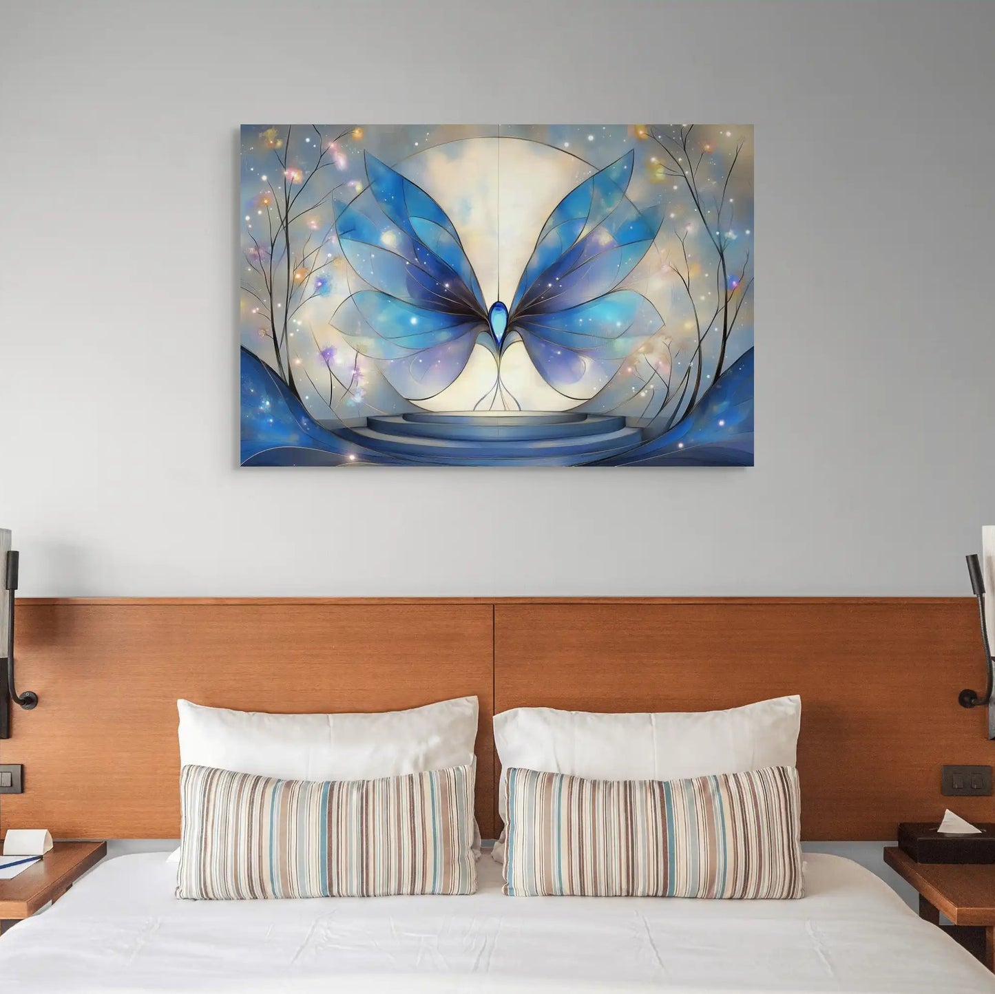 Tableau Art Deco Bleu - Papillon Céleste Affiches, reproductions et œuvres graphiques Art Virtuoso