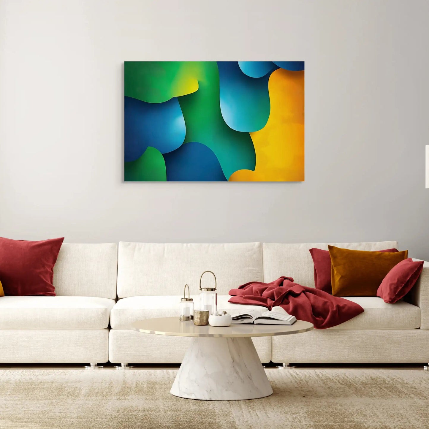 Tableau Bleu Vert Jaune - Vagues Océanes Affiches, reproductions et œuvres graphiques Art Virtuoso