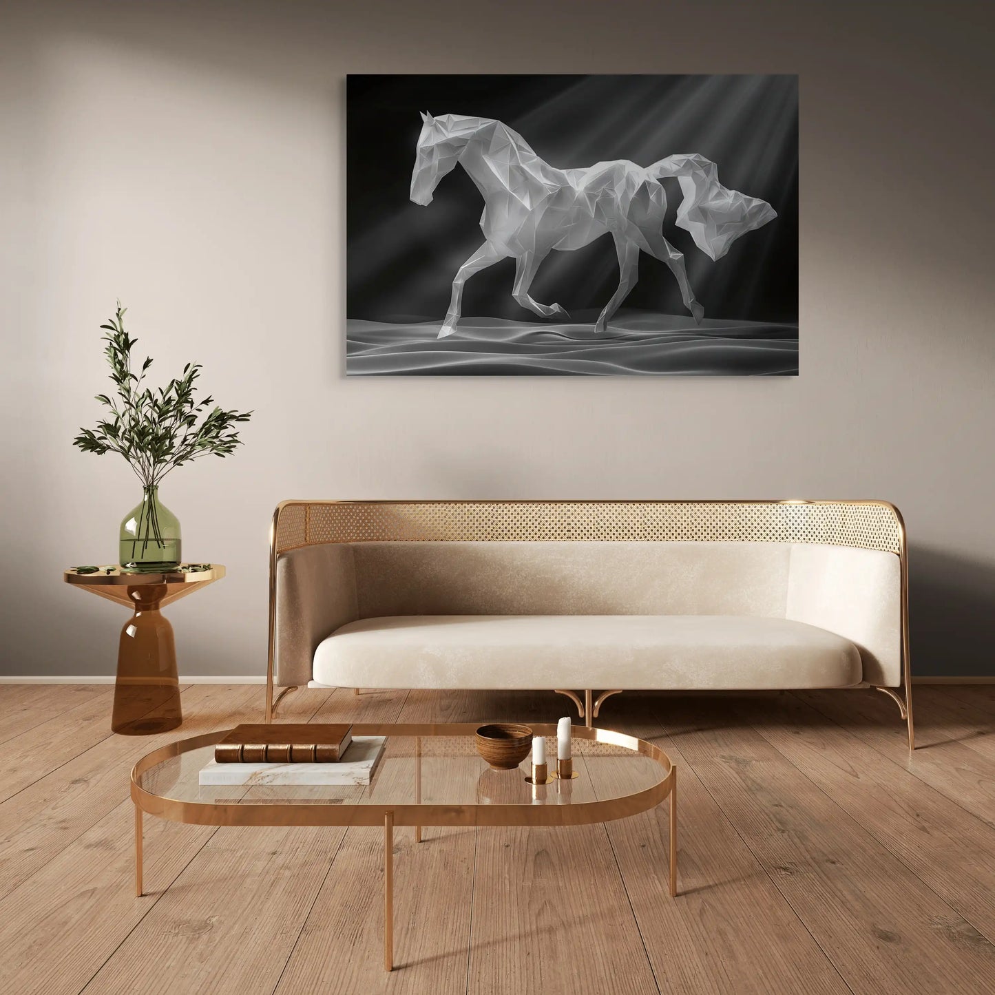 Tableau Cheval Design Géométrique - Élégance Cristalline Affiches, reproductions et œuvres graphiques Art Virtuoso