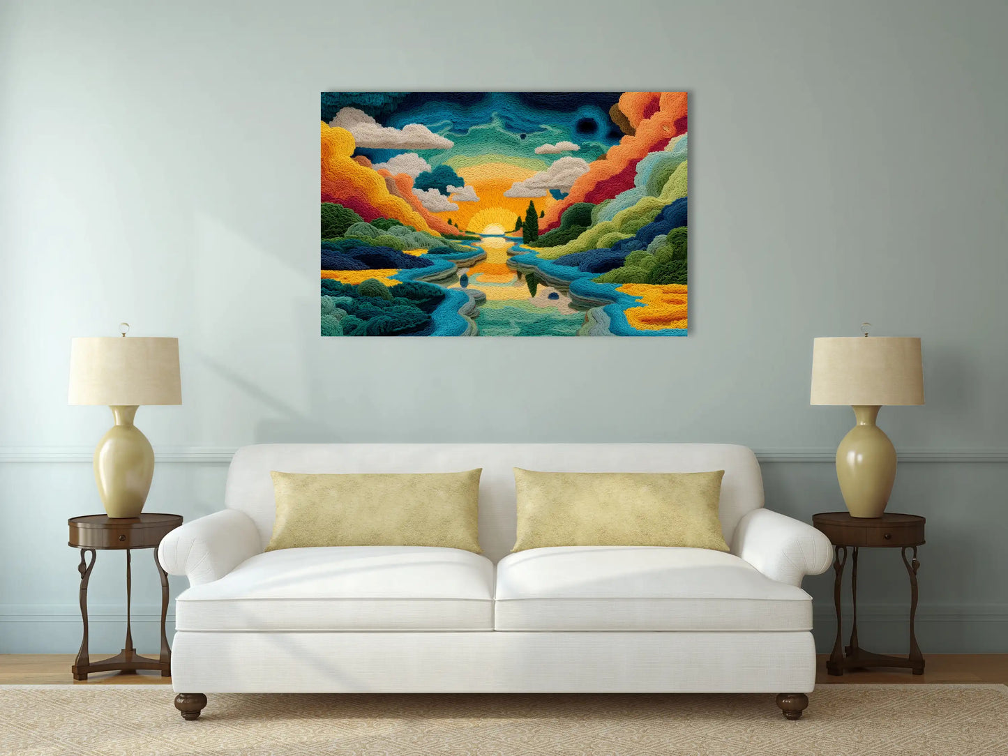 Tableau Contemporain Couleurs Vives - Paysage Brodé