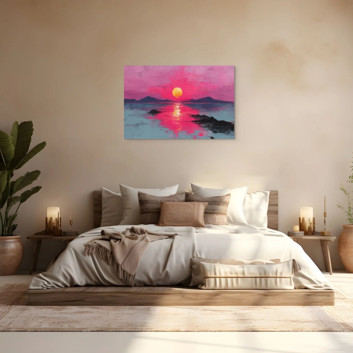 Tableau Coucher de Soleil Rose : Éclat Magique