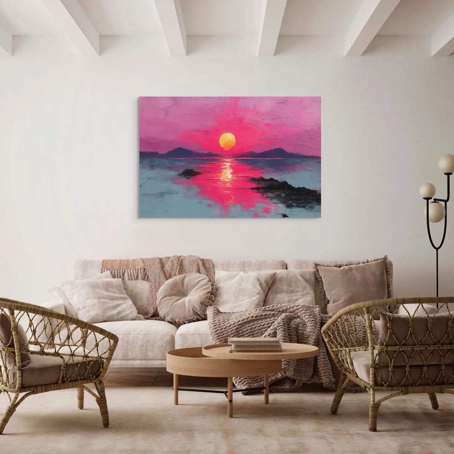 Tableau Coucher de Soleil Rose : Éclat Magique