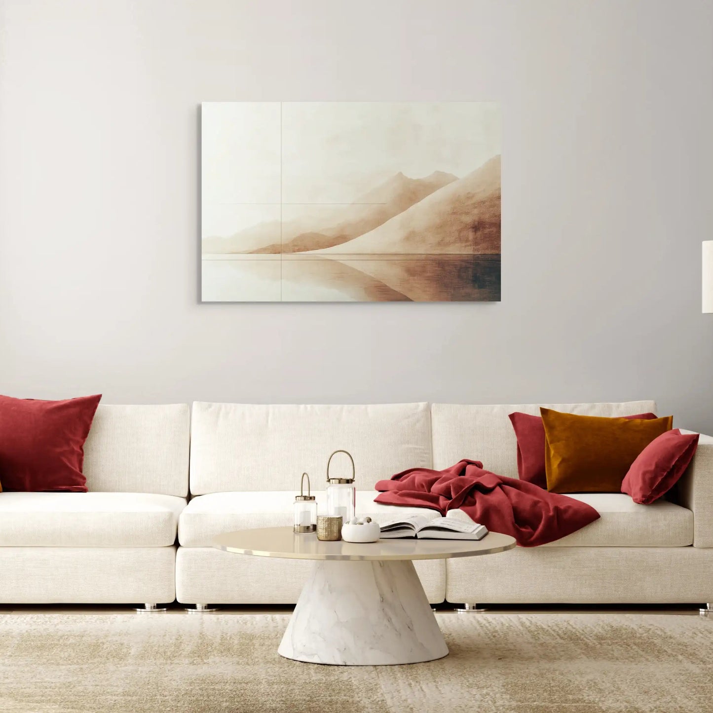 Tableau Déco Blanc Beige - Reflets Montagneux Affiches, reproductions et œuvres graphiques Art Virtuoso