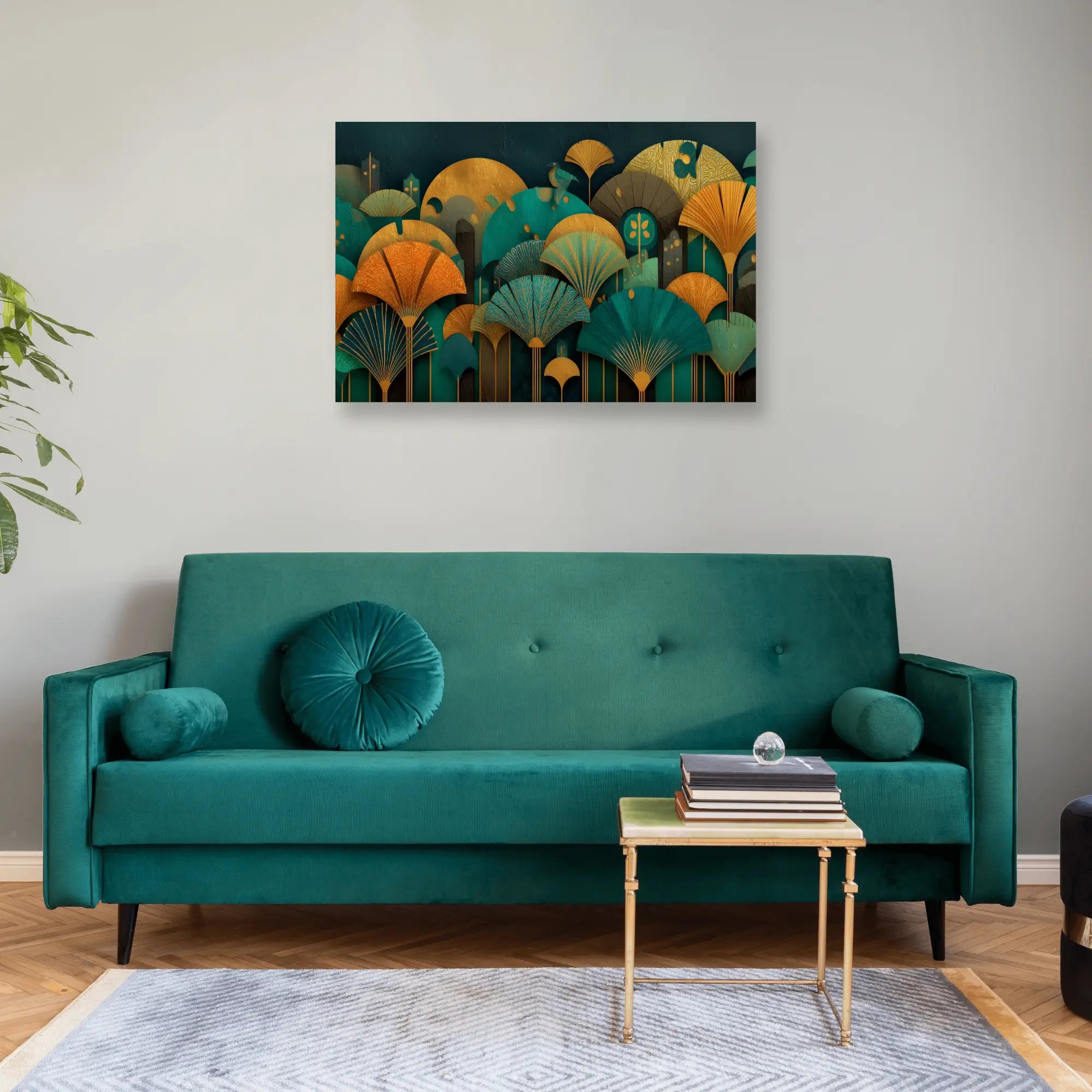 Tableau Déco Jungle Feuillage Or - 50x80 Cm - Impression UV Sur Toile, Fabriqué En France - Décoration Murale Moderne