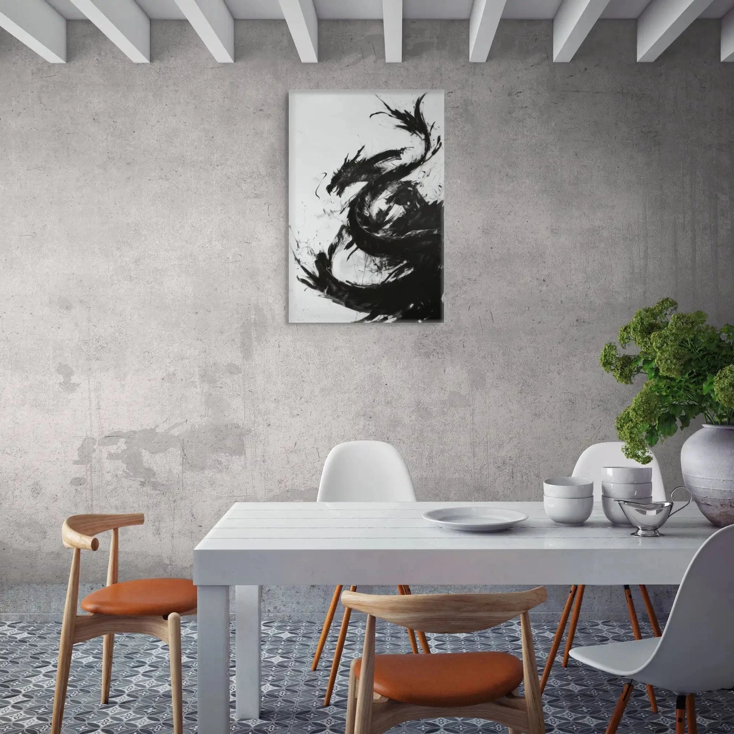 Tableau Dragon Abstrait - Noir et Blanc Affiches, reproductions et œuvres graphiques Art Virtuoso