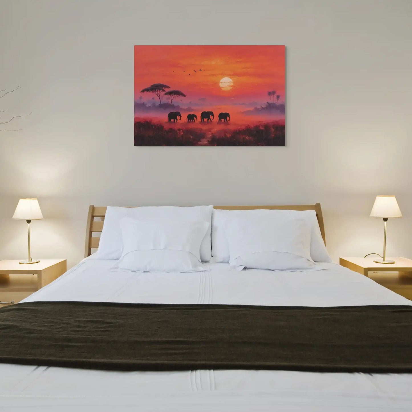 Tableau Elephant Coucher de Soleil : La Migration