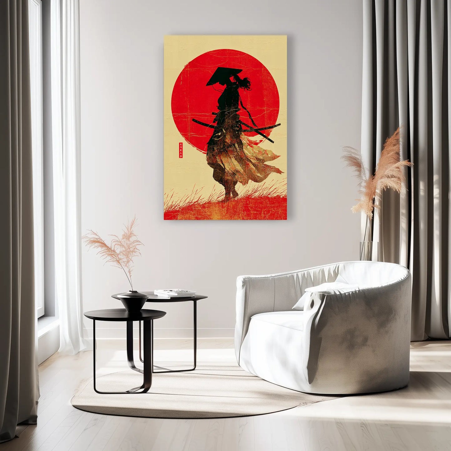 Tableau Femme Samouraï – Danse du Soleil Rouge