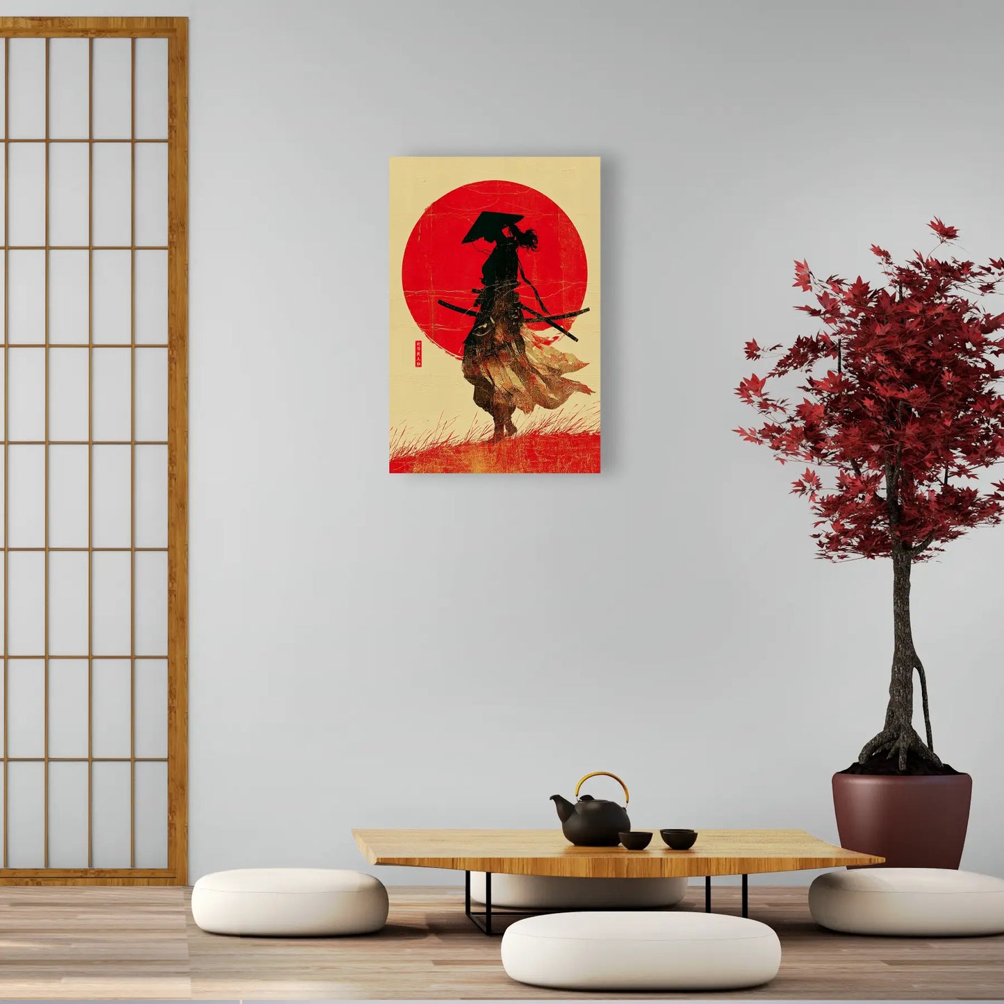 Tableau Femme Samouraï – Danse du Soleil Rouge