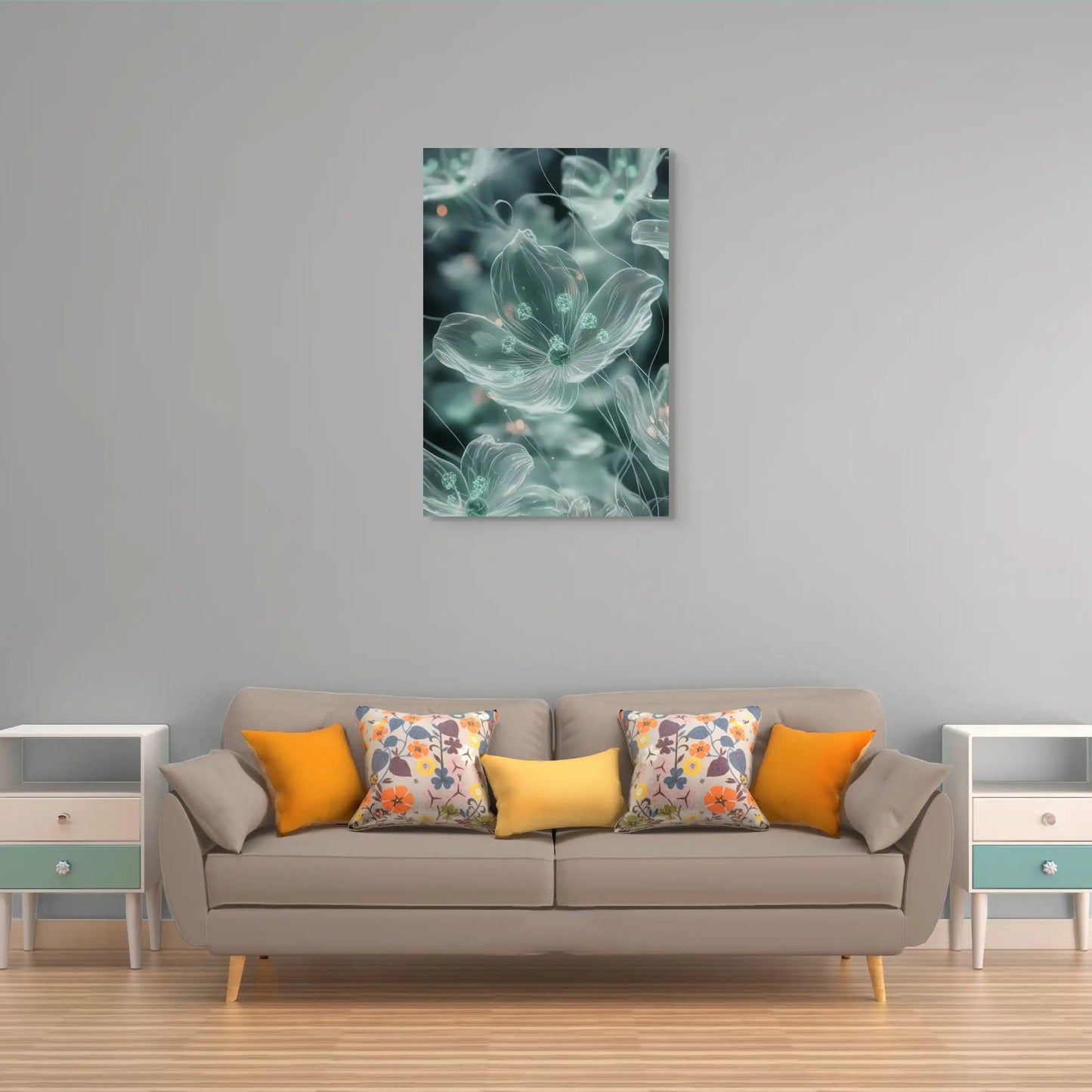 Tableau Floral Vert - Fleurs de Cristal Affiches, reproductions et œuvres graphiques Art Virtuoso