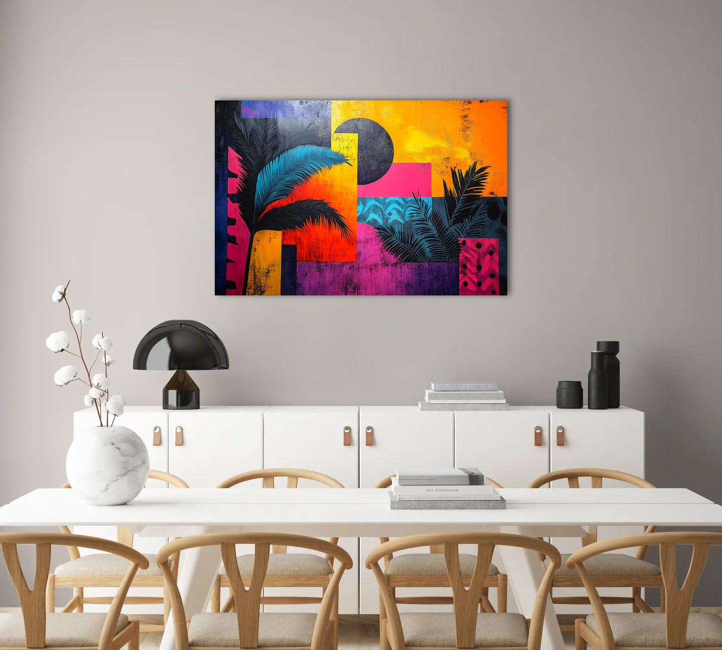 Tableau Fluo Tropical : Oasis Géométrique