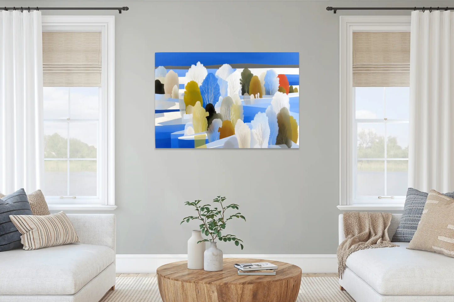 Skandinavisches Waldwandbild – Azurblaue Lichtungen und Safranlaub