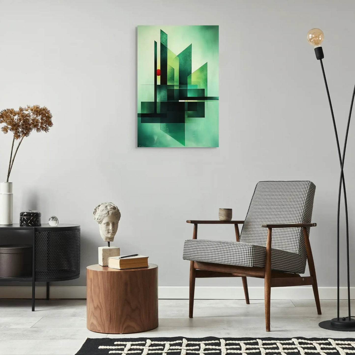Tableau Géométrique Vert - Cité Abstraite Affiches, reproductions et œuvres graphiques Art Virtuoso