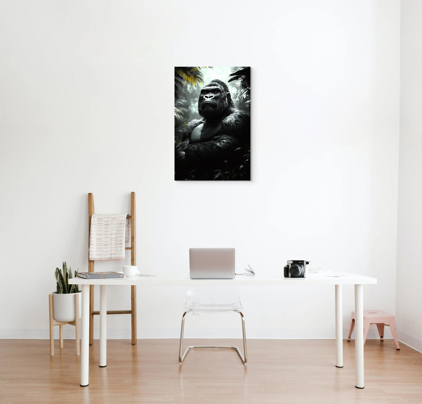 Tableau Gorille Noir et Blanc dans la Jungle Affiches, reproductions et œuvres graphiques Art Virtuoso