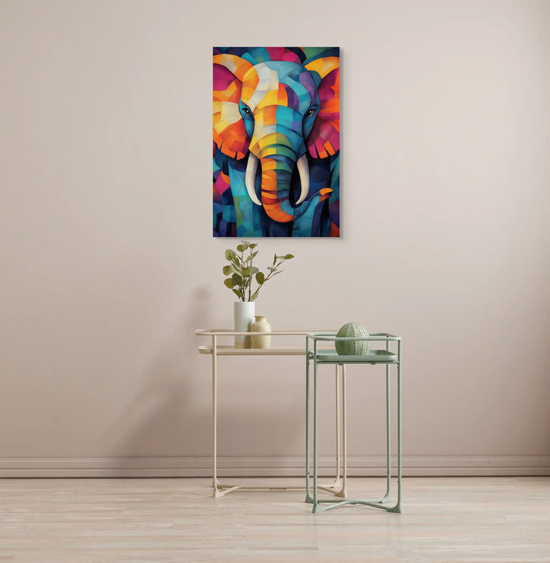 Multicoloured graphic elephant portrait canvas print